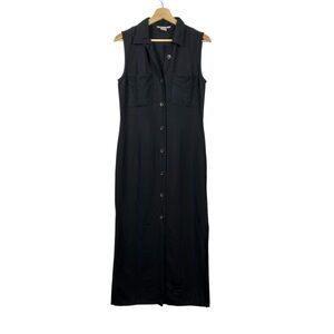 VOTRE NOM Paris Linen Blend Sleeveless Maxi Shirt Dress, Black, Size 6